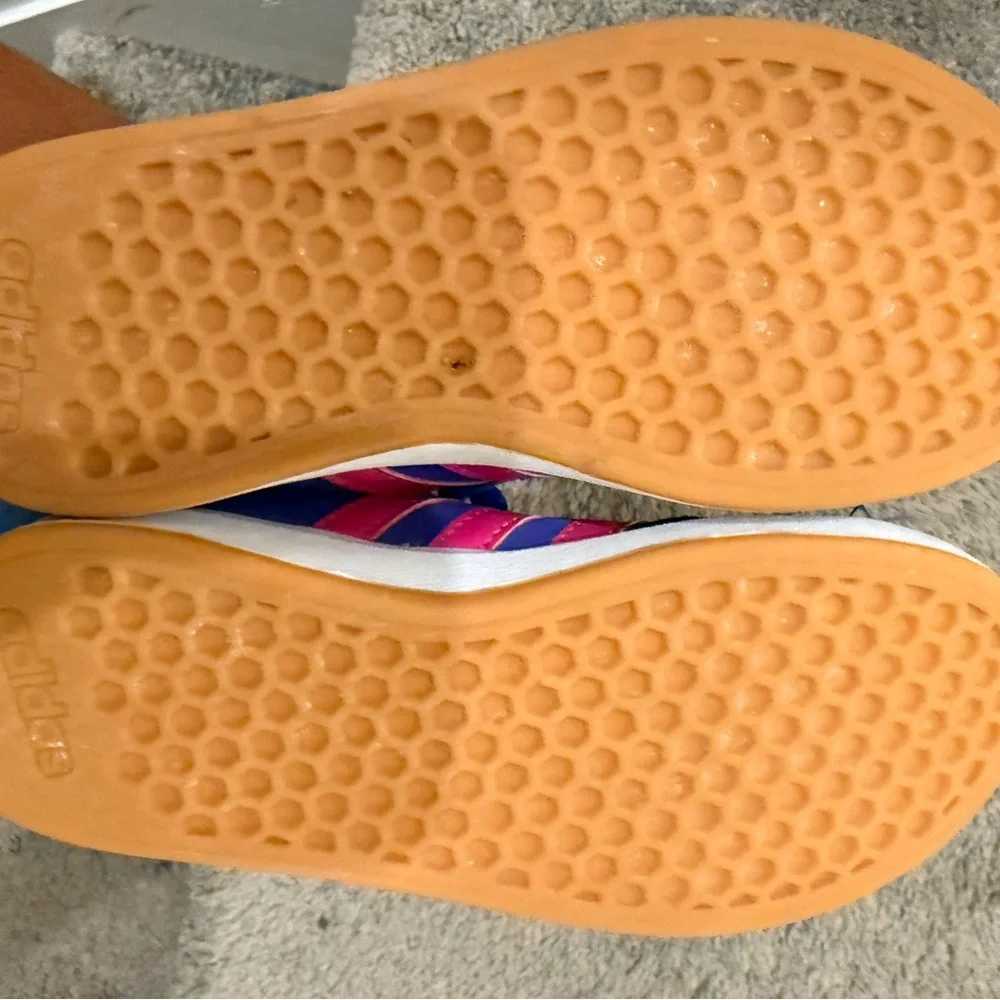 adidas Kids Royal Blue Sneakers with Pink Stripes - Picture 2 of 6